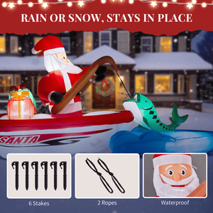 Babbo Natale Gonfiabile Illuminato da 3 Metri che Pesca in Barca, Divertente Decorazione Natalizia da Esterno con Tecnologia LED - Product Image 5
