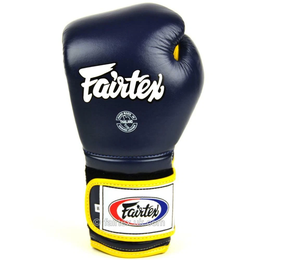 Top Quality Fairtex Boxing <b>Gloves</b> Navy Blue Yellow Cowhide Leather Adjustable Wrist Strap Adults Martial Arts - Product Image 5
