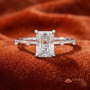 White Gold Polished Radiant <b>Solitaire</b> – Elegant Multi-Stone Accent Promise <b>Ring</b> Minimalist <b>Silver</b> Radiant Moissanite <b>Ring</b> - Product Image 1