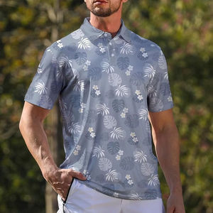 Polo personnalisé à motif feuille de Monstera pour homme, manches courtes, respirant, en polyester, pour le golf ou décontracté, impression sur mesure, fourniture en gros OEM - Product Image 4