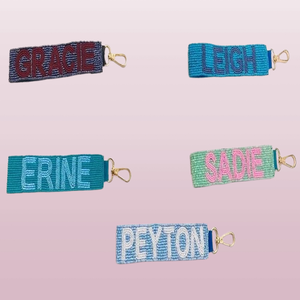 Bright Trendy Fashion Colors Beaded Gameday <b>Name</b> Keychain Wristlet Adjustable Handmade Boutique Gift Accessories Multi-Color Key - Product Image 5