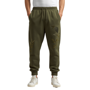 Pantalon de jogging en molleton français brodé vert olive de qualité supérieure, best-seller, en coton épais, bas de tenue tendance - Product Image 2