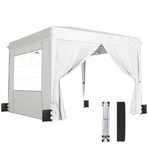 Carpa Plegable Blanca de 10 x 10 pies con Paredes Laterales UPF50+, Refugio Instantáneo Portátil para Exteriores, Incluye Bolsa de Transporte - Product Image 1