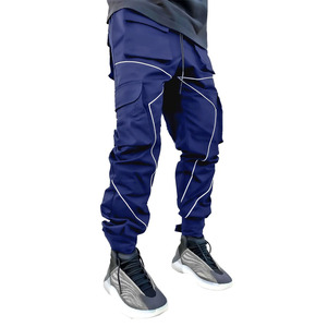 <b>Men's</b> Premium Cargo <b>Jogger</b> Pants with Reflective Piping, Multiple Utility Pockets, Elastic Drawstring Waist & Adjustable Cuffs - Product Image 1