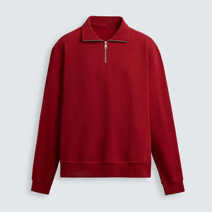 Customized Men's Pure Cotton Stand Collar Quarter Zip Sweatshirts Classic Red Long Sleeve Ribbed Cuff Relaxed Fit Sweatshirts - Product Image 5