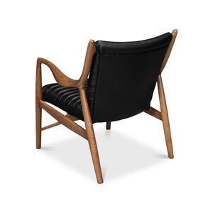 Fauteuils modernes en teck massif avec coussin en cuir PU, finition marron, chaise longue de haute qualité pour salon et appartement - Product Image 6