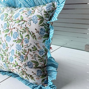Floral Ruffle Cushion Cover Square Printed Bohemian Style <b>Home</b> Decor Pillowcase 100% Cotton Handmade - Product Image 5