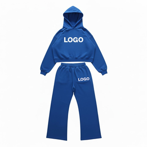 Customs Logo Breathable Tracksuit Outgoing Plain Dyed Heavyweight Hoodies Double Layer 100% Cotton <b>Drop</b> Shoulder Mens Sweatsuits - Product Image 5
