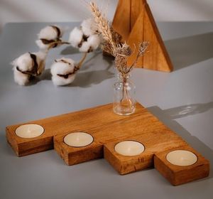 Modern Hurricane Candleholder Wooden Taper Candle Stand Set Natural Wood Religious <b>Activities</b> Home Wedding <b>Table</b> Decor - Product Image 2