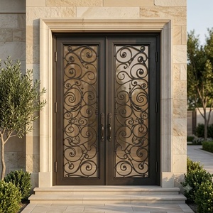 Porte d'entrée extérieure moderne en fer forgé et verre, résistante à l'eau, en acier forgé à la main par KHP - Product Image 3