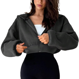 Sweat à capuche zippé court tendance pour femme, entièrement orné de strass, manches scintillantes, style streetwear décontracté, veste de sport OEM/ODM - Product Image 3