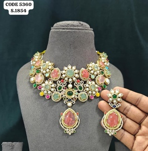 Luxury Vintage Multicolor <b>Statement</b> <b>Necklace</b> Set for Women Antique Gold Plated Brass Designer Wedding Party Jewelry Gift Set - Product Image 2
