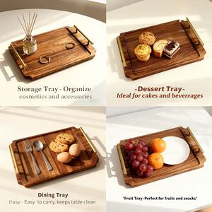 Plateau de rangement et de service en bois de qualité supérieure avec poignées en laiton, design élégant et durable pour la cuisine, la salle à manger et la décoration intérieure - Product Image 4