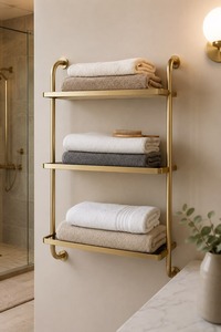 Black Bathroom <b>Towel</b> Bar <b>Rack</b> Modern Wall Mounted Multi Layer <b>Towel</b> Storage Holder Premium Metal <b>Towel</b> <b>Rack</b> for Bathroom Wall - Product Image 4