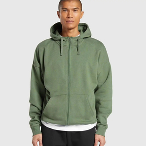 Sweat à capuche zippé vert olive pour homme, coupe classique, en molleton, décontracté, couleur unie, avec poches, idéal pour l'automne - Product Image 1