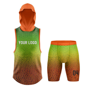 Conjunto de Camiseta sin Mangas con Capucha y Pantalones Cortos Sublimados Personalizados en Degradado Rosa Oliva, Patrón de Lagarto, Uniforme de Baloncesto 7v7, Servicio OEM - Product Image 6