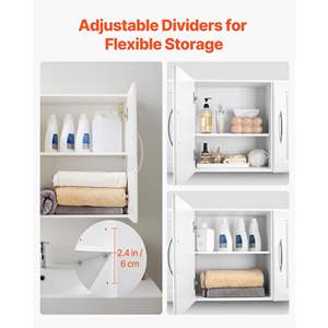 Armario de Pared Blanco de 2 Niveles, 12.44 x 54 x 20.31 cm, con Estante Ajustable y 3 Puertas, para Almacenamiento en Cocina o Baño - Product Image 4