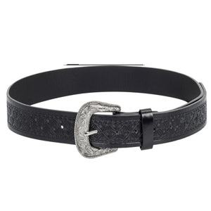 Classic Hand Carving Black Full Grain Western Leather <b>Tooling</b> <b>Belt</b> for Men and Women with Designer Brass Pin Buckle Set - Product Image 2