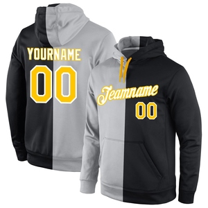เสื้อฮู้ดดี้แฟชั่นสปอร์ตแบบสวมหัว สีเทา-ทอง-ดำ ตัดต่อ ดีไซน์ใหม่ ตัดเย็บตามสั่ง สำหรับขายส่งโดยตรงจากโรงงาน - Product Image 1