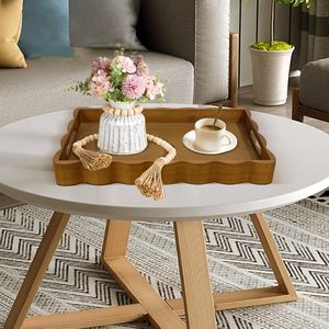 ถาดตกแต่งพร้อมหูจับ ถาดไม้สำหรับเสิร์ฟอาหารเช้าบนเตียง โต๊ะกาแฟ โต๊ะรับประทานอาหาร หรือในครัว เหมาะสำหรับห้องนั่งเล่น - Product Image 2