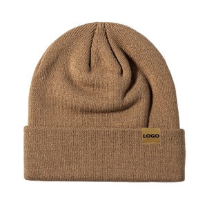 Gorros con parche de cuero para hombre y mujer, gorros de invierno suaves y cálidos, gorros personalizados con logotipo personalizado 2026 - Product Image 1