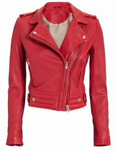 Veste en cuir pour femme, design tendance, nouvelle collection, couleur unie, en cuir véritable. - Product Image 5