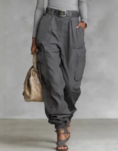 Pantalones Cargo de Pierna Ancha de Cintura Alta, Estilo Urbano Europeo Americano, de Lona de Algodón Sin Elástico, Casuales y Resistentes al Viento para Otoño - Product Image 3