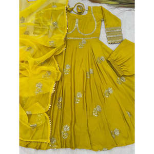Vestido de noche de diseñador Anarkali con Dupatta para Fiestas-Incluye vestido y parte inferior - Product Image 5