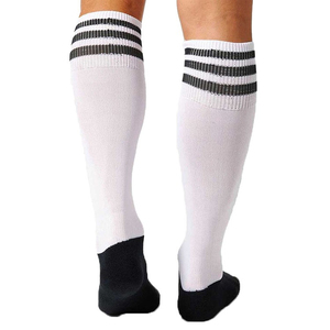 Chaussettes blanches mi-hautes avec rayures noires et talon renforcé, en coton respirant, pour le football et les sports, pour adultes, printemps - Product Image 4
