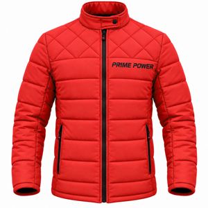 Chaqueta Acolchada Roja para Hombre Prime Power, Abrigo Cálido de Invierno con Cuello Alto y Cierre de Cremallera, Prenda Exterior Informal con Relleno Grueso de Poliéster - Product Image 1