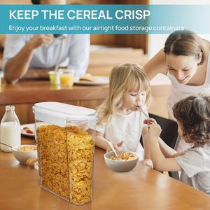 Set di 3 Contenitori Ermetici in Plastica per Alimenti con Coperchi a Scatto, Organizzatore Dispenser per Cereali per Dispensa Cucina - Product Image 5