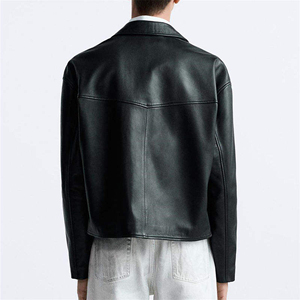 Veste de moto en cuir PU personnalisée avec logo brodé OEM ODM pour hommes, parka noire à fermeture éclair, veste en cuir matelassée pour hommes - Product Image 2