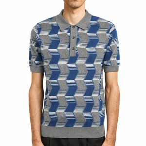 Chemise à manches courtes en tricot pour homme, motif à pois, coupe décontractée, 100% coton, infroissable, imprimé numérique, bleu-gris - Product Image 4