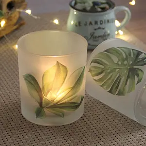 Bougeoir en verre d'impression de plante verte nordique bricolage tasse de bougie parfumée décoration de dîner aux chandelles romantique bougeoir INS