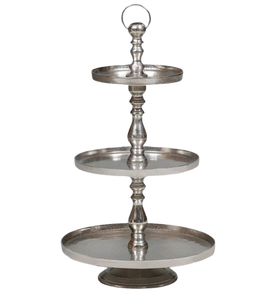 Support à gâteau en bois à deux niveaux, forme ronde avec anneau de poignée en métal - Product Image 3