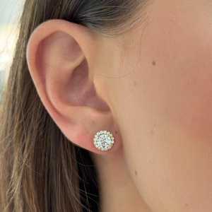 Lab Grown Diamond Stud <b>Earring</b> Halo Set Solitaire Push <b>Back</b> Minimalist Luxury Everyday Wear Fine Jewelry 10K 14K 18K Solid Gold - Product Image 6