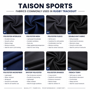 ชุดวอร์มรักบี้แบบมีฮู้ดกันน้ำ ผ้าโพลีเอสเตอร์อินเตอร์ล็อค 280 GSM สีกรมท่า-เขียวอมฟ้า-ส้ม  พร้อมโลโก้แบบซับลิเมชั่น - Product Image 5
