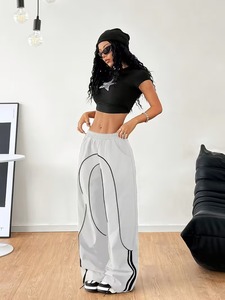Women's <b>Summer</b> Fashion Streetwear Wide-Leg <b>Pants</b> Mid Elastic Waist Side Tie Design Hip-Hop Joggers 100% Cotton Loose Fit - Product Image 2