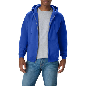 Sweat-shirt à capuche zippé bleu marine pour homme, coupe classique, décontracté, pour l'automne, couleur unie, en coton French Terry - Product Image 4