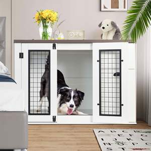 Jaula de madera para perros con puerta de doble rejilla y 2 cajones, mueble y casa para mascotas - Product Image 4