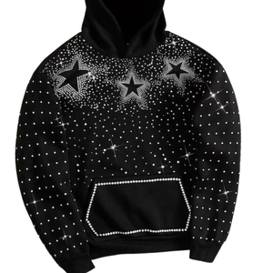 Sudadera con Capucha de Lujo con Pedrería de Estrellas, Negra, Estilo Urbano, Brillante, Diseño Personalizado, Unisex - Product Image 5