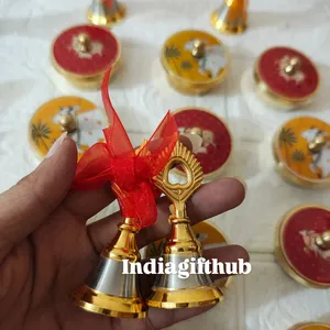 Luxury Handmade Brass Puja Bell Set with Decorative Gift Box Temple Ghanti for Home <b>Mandir</b> Wedding Return Gift Housewarming - Product Image 3