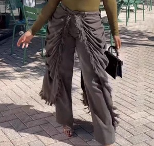 Jean en denim personnalisé pour femme, taille mi-haute, coupe droite, respirant, légèrement déchiré, patchwork, troué, style japonais, collection Printemps - Product Image 4