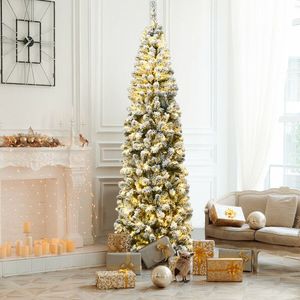 Pre-Lit 7.5 Feet Snow-Flocked <b>Artificial</b> Christmas <b>Tree</b> LED Lights Pencil Style - Product Image 2