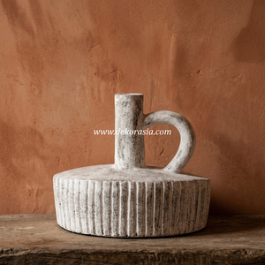 Jarrón de Cerámica Rústico Color Terracota Blanco y Negro Miley, Jarra con Asa, Maceta para Mesa, PT Dekorasia, Exportador Mayorista B2B - Product Image 6