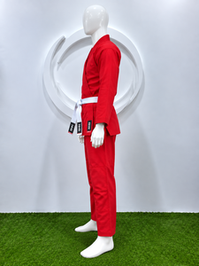 Ensemble Kimono et Pantalon d'Entraînement d'Arts Martiaux Rouge Personnalisé pour Adulte avec Ceinture Blanche Renforcée – Tenue de Sport pour la Pratique - Product Image 5