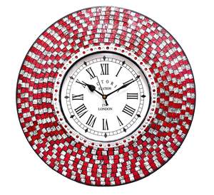 Horloge murale nautique multifonctionnelle silencieuse en bois poli avec décoration en mosaïque de verre, cadeau pour la maison, le bureau ou le bureau à domicile - Product Image 1