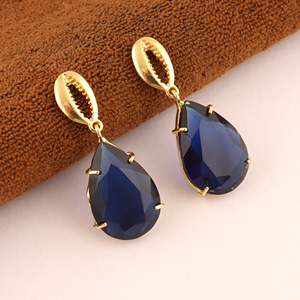 Minimalist Classic Women's Statement Jewelry 18k Gold Plated Brass Gemstone Lolite Blue Quartz Pear <b>Drop</b> Earring Claw Setting - Product Image 2