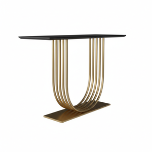 Mesa Consola Moderna de Lujo con Base en U – Estructura Arqueada Dorada con Superficie Estilo Ónix Negro - Product Image 5