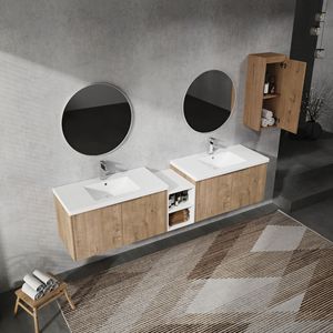 84\" Wall Mounted Bathroom Vanity Sink <b>Side</b> Cabinet Soft Close Doors 00112IMO 00636IMOx2 0612GWH Combination Cabinet Bathrooms - Product Image 4